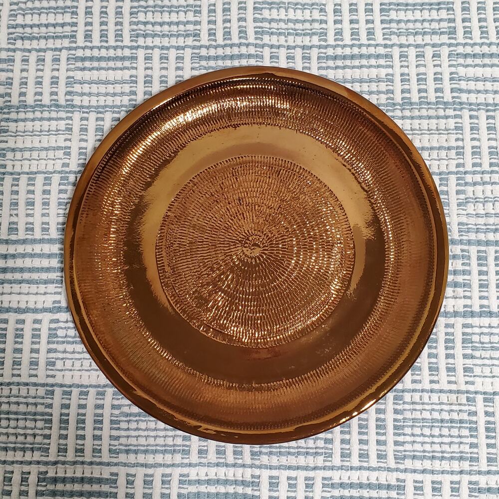 Vintage Creigiau Copper Lustre Plate Studio Pottery Ceramic Hammered MCM Wales